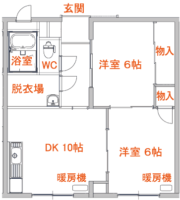 2DKタイプのまどり図