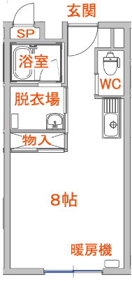 ワンルームAタイプのまどり図